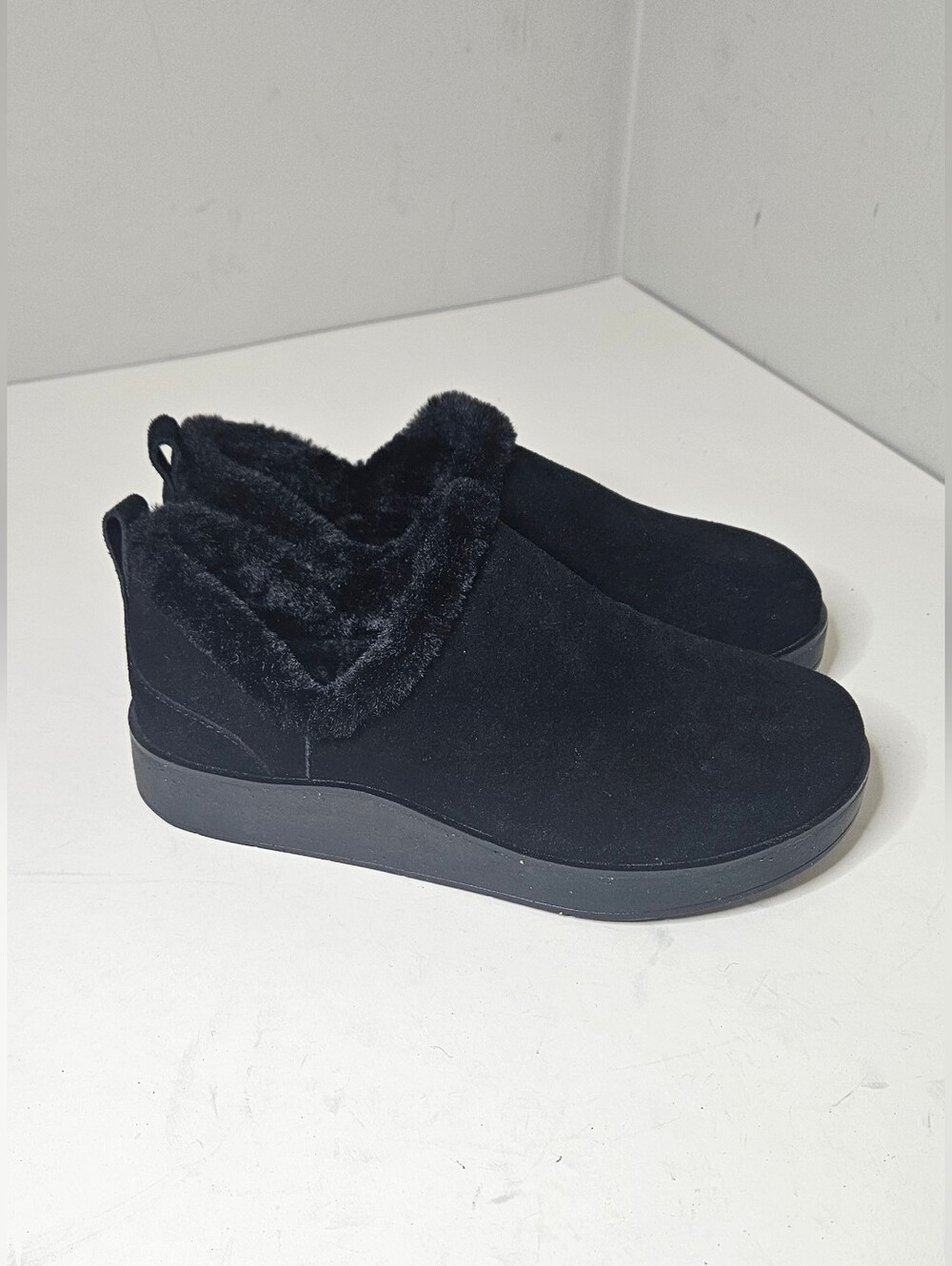 Abeo Pioneer Booties Slippers Faux Fur Suede Leather Black Women's 8